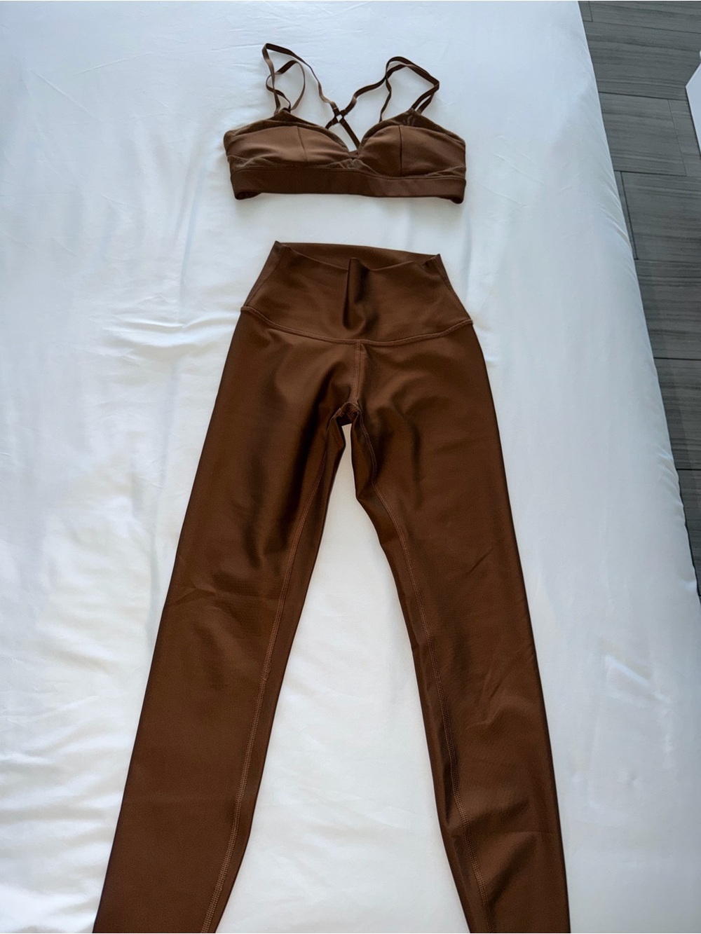 ALO Yoga Brown High-Waist Leggings with Strappy Bralette
